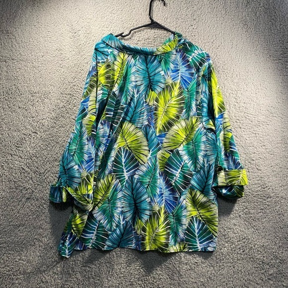 Catherines button up short sleeve top shirt roll tab tropical beachy vacation 2x - Picture 2 of 9